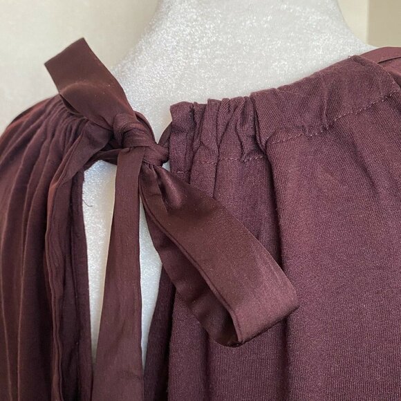 LOFT Burgundy Tie-Neck Relaxed Long Sleeve Blouse Size X-Small - Picture 5 of 9